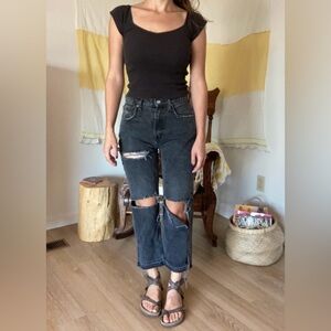 Free People black/gray cropped ripped distressed jeans